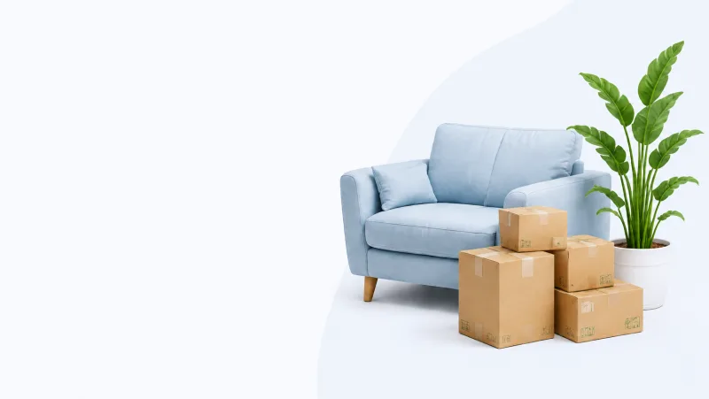 Sofa và thùng đồ chuyển nhà